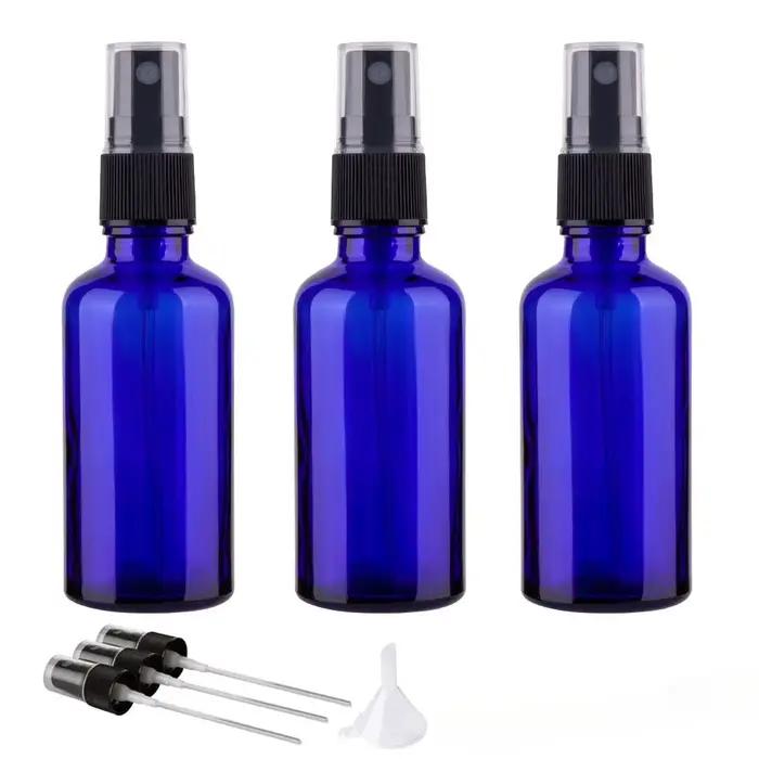 Flacon pulvérisateur en verre bleu avec pulvérisateur de brume pour huile essentielle, rechargeable,