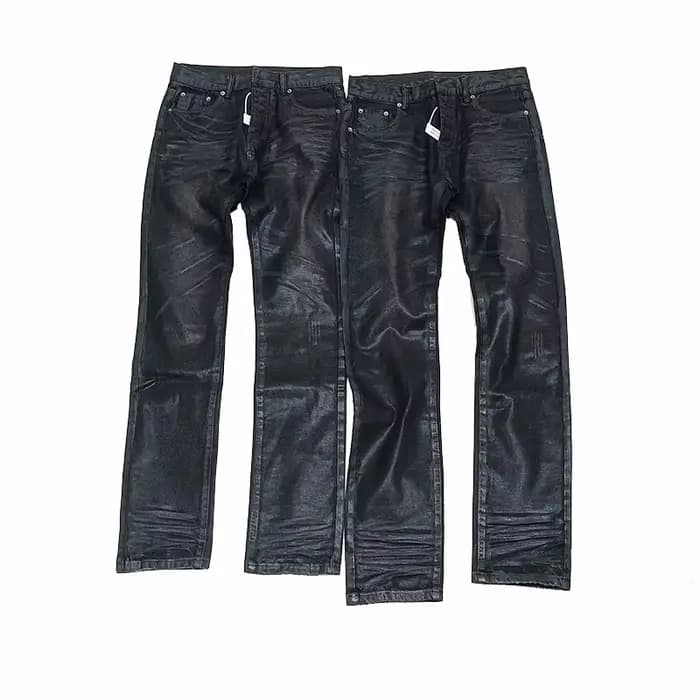 Owen Seak hommes huile cire jean classique Denim hommes vêtements enduit droit pantalon décontracté 