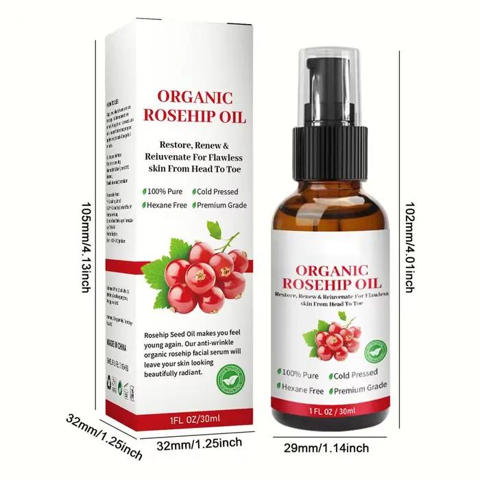 Huile pour le visage à l'huile de rose musquée biologique 30 ml, hydratant pour la peau à absorption