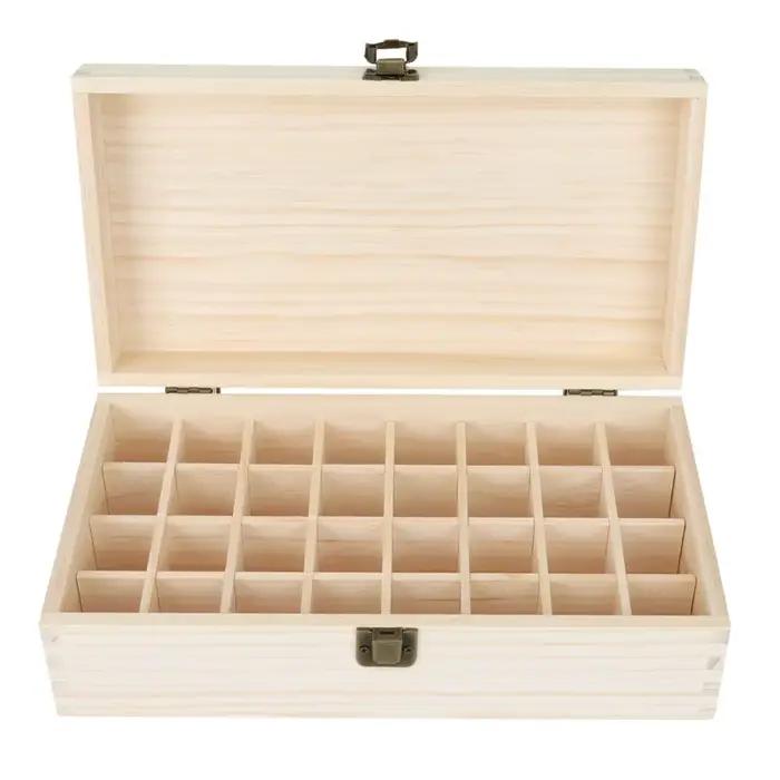 Boîte de rangement en bois pour huiles essentielles, 32 compartiments, capacité de 36 bouteilles, or