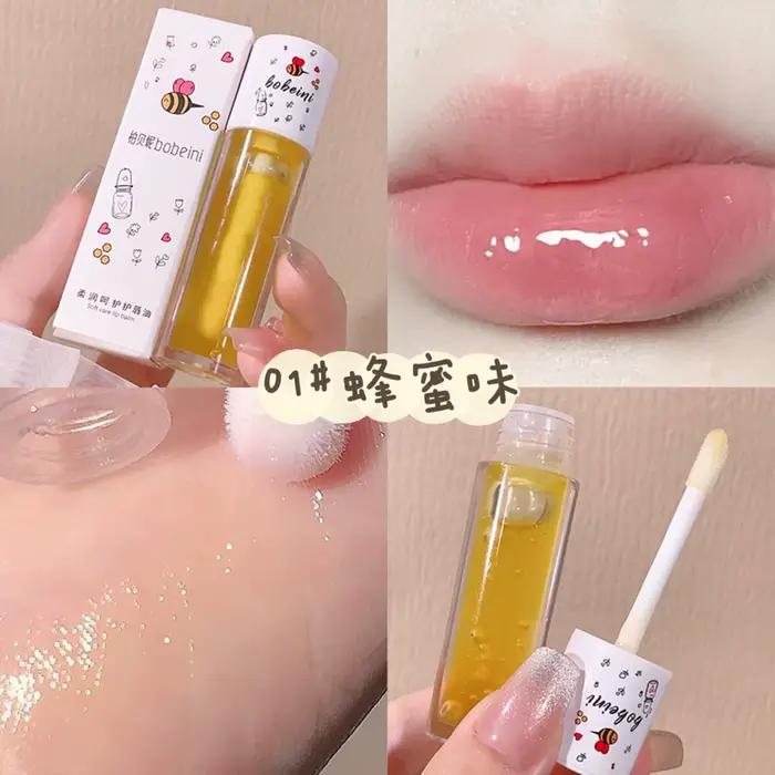 Huile pour les lèvres abeille, verre brillant à l'eau, miel Transparent, réparation sèche, soin pour