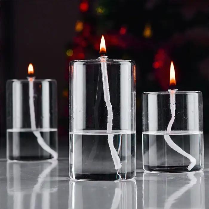 Bougie à huile en verre transparent, lumière à huile pour salle à manger, fête, chambre à coucher, v