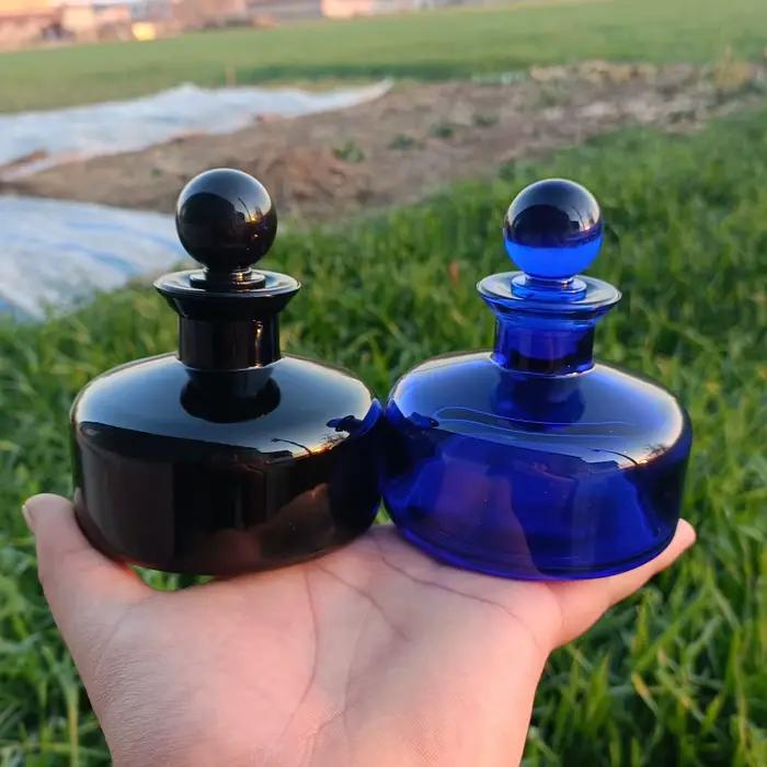 Bouteille d'aromathérapie de 150ml, récipient d'huile essentielle rechargeable en verre saphir noir 