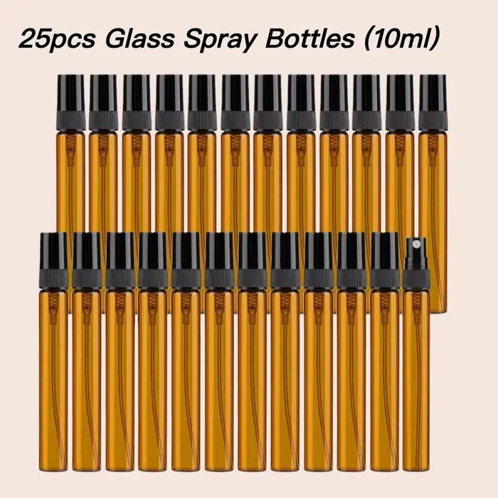 Flacon pulvérisateur vide en verre ambré de 10ML, 25 pièces, rechargeable, pour échantillon, brume F