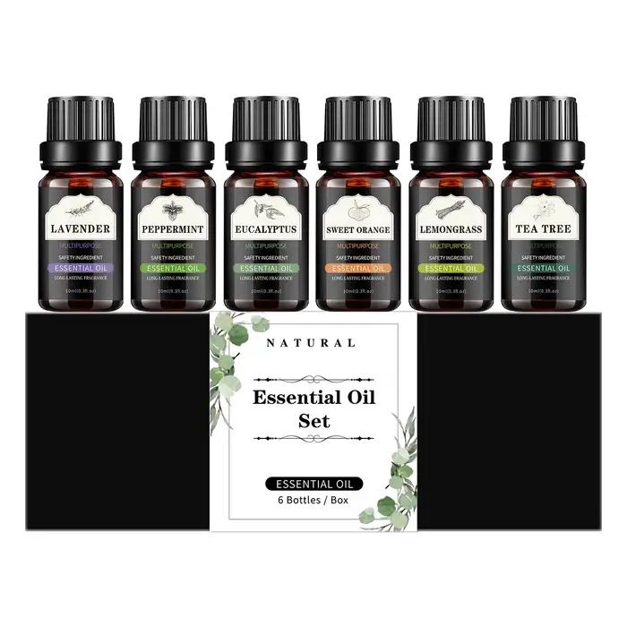 Huile essentielle 10ml, ensemble d'huiles essentielles de 6 pièces: lavande, menthe poivrée, eucalyp