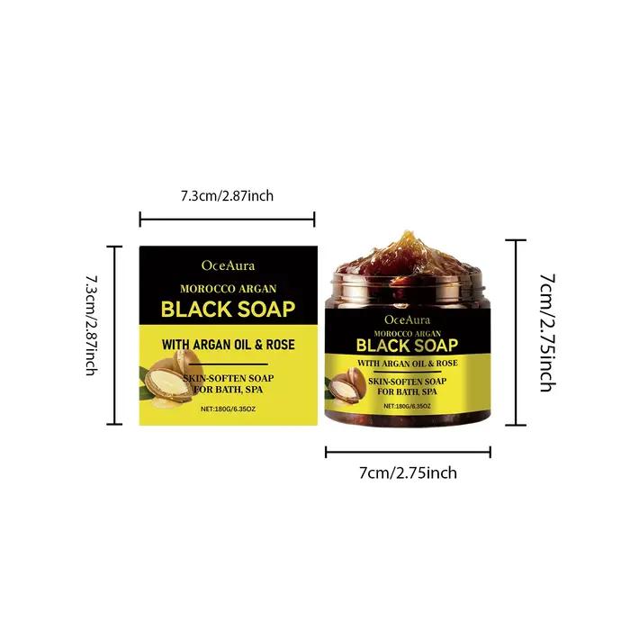 OceAura 180g Savon noir à l'argan marocain Nettoyage en profondeur et hydratant longue durée Exfolia