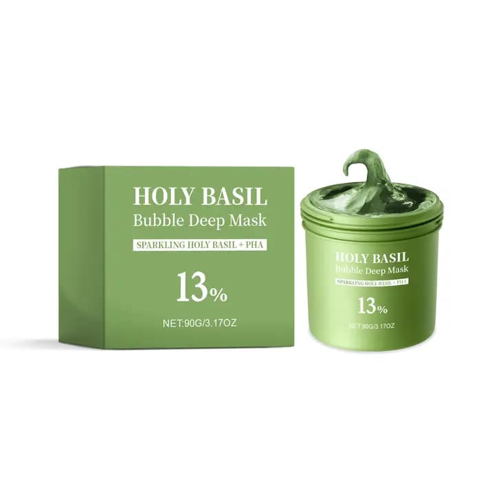 Masque Facial Purifiant au Basilic Sacré, Contrôle du Sébum, Anti-Acné, Éliminateur de Points Noirs 