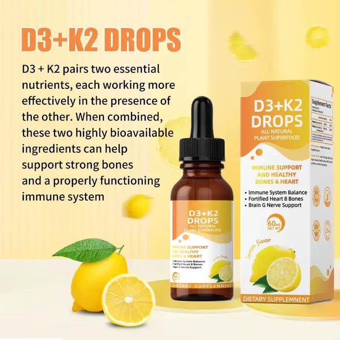 Offre Spéciale : Gouttes liquides de Vitamine D3 + K2 – Supplément naturel haute pureté pour souteni
