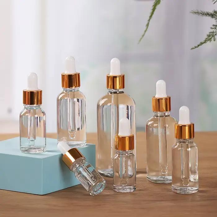 Bouteilles compte-gouttes en verre transparent, distributeur de parfum vide, 5ml, 10ml, 15ml, 20ml, 