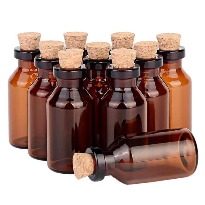 Petites bouteilles en verre ambré avec bouchons en liège, petits pots de 5ML pour bricolage, artisan