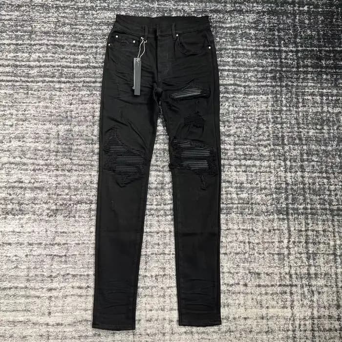 jeans noirs skinny en cuir côtelé pour hommes