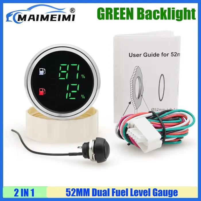 Jauge de niveau de carburant double MAIMEIMI avec alarme lumineuse LED verte numérique 52MM, capteur