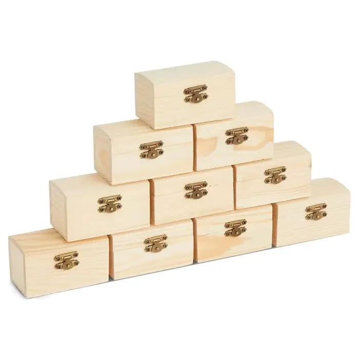 Paquet de 10 petites boîtes en bois avec fermoir avant trésor inachevé à peindre pour bricolage d'ar