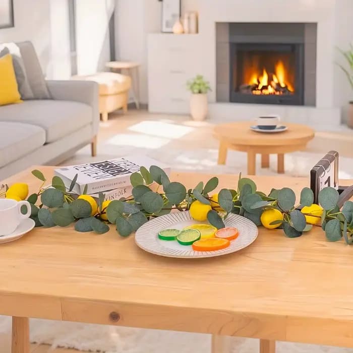 Guirlande de citron de feuilles d'eucalyptus artificielles réalistes 1 pièce - Feuilles vertes luxur