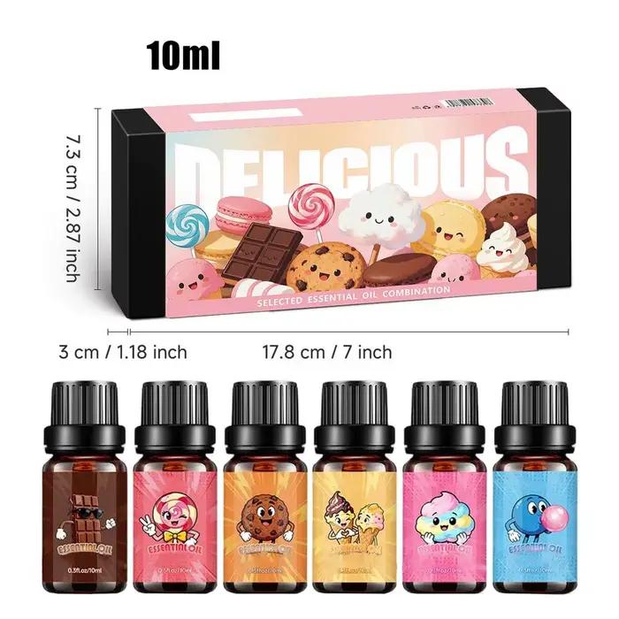 6 pièces/ensemble d'huiles parfumées aux senteurs de bonbons sucrés, combinant guimauve, chewing-gum