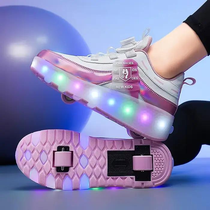 Patins à roulettes à Double roue réglables, éclairage pliable et Transformable, patins en ligne pour garçons et filles, amusant en intérieur et en extérieur