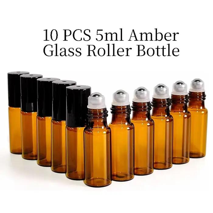 Lot de 10 flacons roll-on en verre ambré de 0