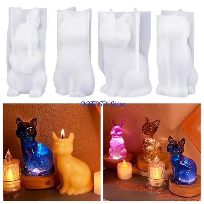 Moule à bougie antiadhésif 367A, chat, chien, lapin, facile à démouler, pour fabrication bougies, ornement bureau,
