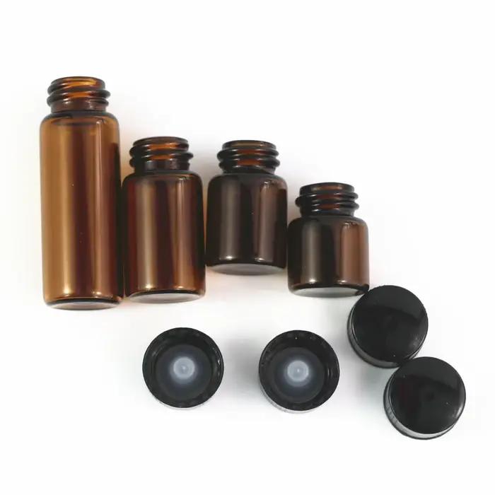 10X 30x 50x 1/2/3/5ML Mini flacon en verre ambré avec bouchons coniques à vis