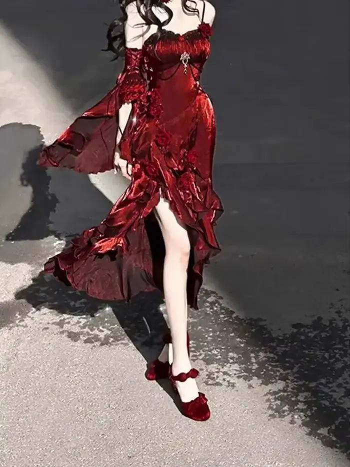 Robe Rose rouge robe sirène Lolita déesse élégante robe de cérémonie adulte Lolita jupe
