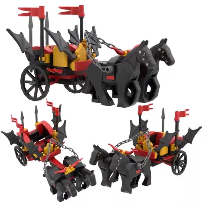 Remorque de bétail médiéval à monter soi-même, chariot à cheval, bloc de construction, château, Chariot de chevalier, figurines de soldats, véhicule de Transport, voiture, briques, jouet