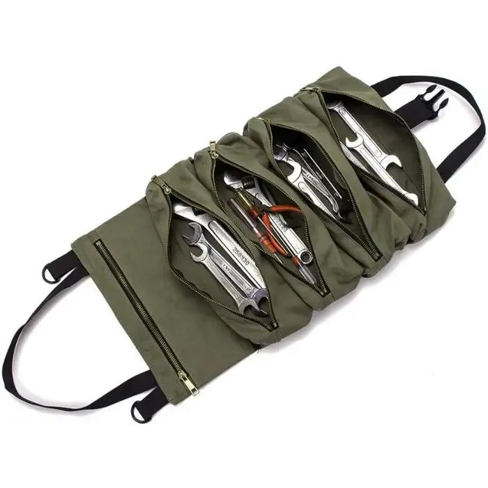 Rouleau de rangement pour outils, Sac à outils enroulable multi-usage, Rouleau pour clés, Organisateur d'outils en toile, Étui de rangement enroulable pour trousse de premiers secours automobile