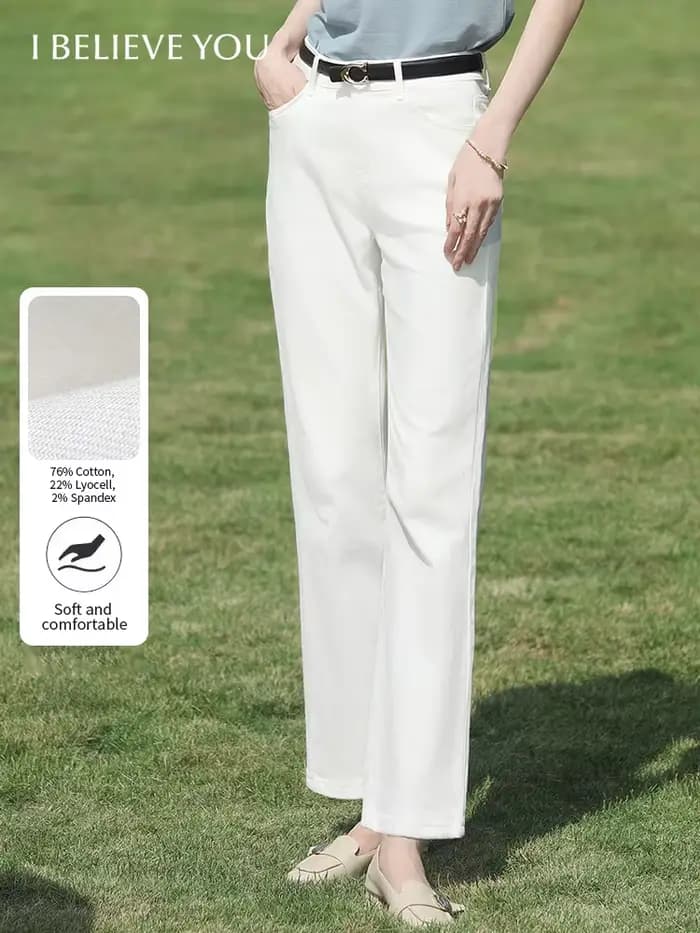 I BELIEVE YOU Jeans droits blancs anti-taches Nine Point, collection Printemps 2026, taille haute, coupe décontractée et ample 2261046290