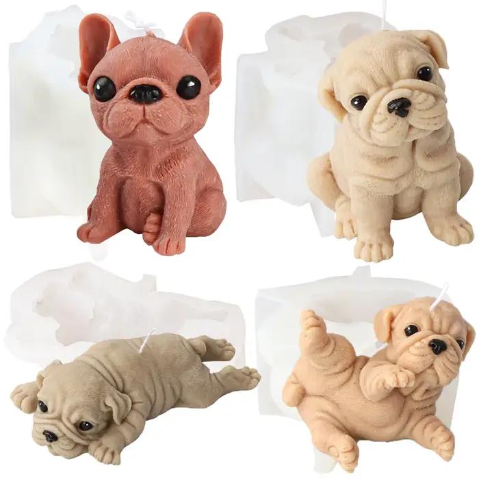 Moules à bougies en Silicone 3D pour chien, Shar Pei, chiot, plâtre parfumé, savon, gâteau au chocolat, Fondant, bricolage, fabrication de moule Ainmal