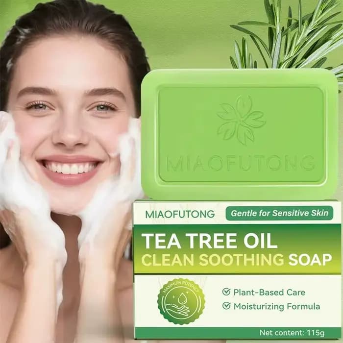 Savon à l'huile d'arbre à thé pour hommes et femmes, extrait de plantes naturelles, savon fait à la main, nettoyage en profondeur, apaisant pour les peaux sèches, exfoliant, soin de la peau