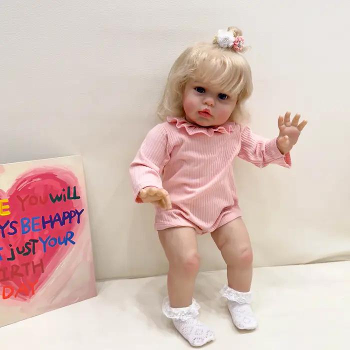 NPK 24 pouces Reborn bébé poupée Ellie-enfant en bas âge nouveau-né princesse fille poupée avec réaliste doux au toucher 3D peau et cheveux de racine de main