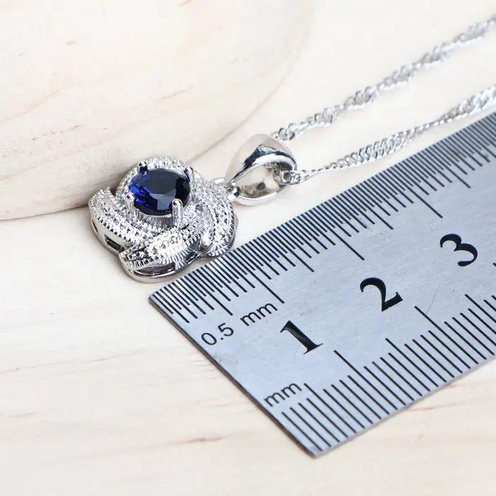 Ensembles de bijoux en zircon bleu pour femmes, en argent Sterling 925, Costume de mariage, bijoux, boucles d'oreilles, bagues, Bracelets, pendentif, collier