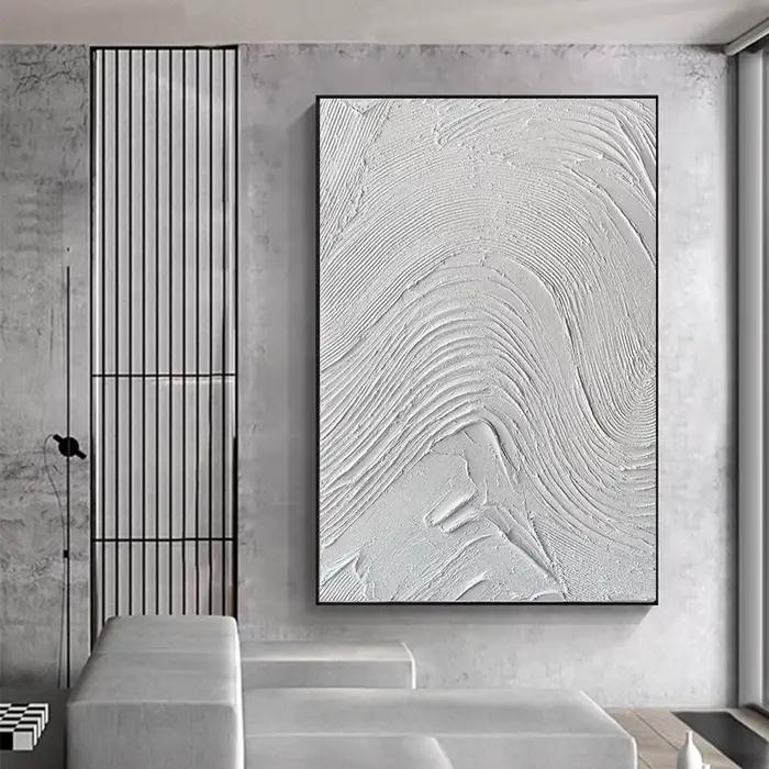 Peinture à l'huile peinte à la main, peinture à l'huile abstraite blanche 3D sur toile, art moderne, simple et à la mode, peinture décorative pour salon
