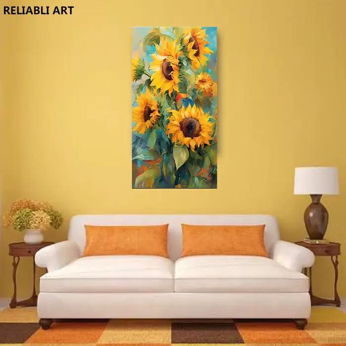 Peinture à l'huile de tournesol, affiche de décoration de salon, toile imprimée, image de fleur d'art mural, décoration de maison Cuadros sans cadre