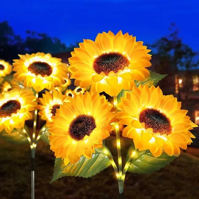 Lampes solaires à insérer au sol en forme de tournesol, lampes LED d'extérieur pour pelouse, jardin, cour et décoration paysagère