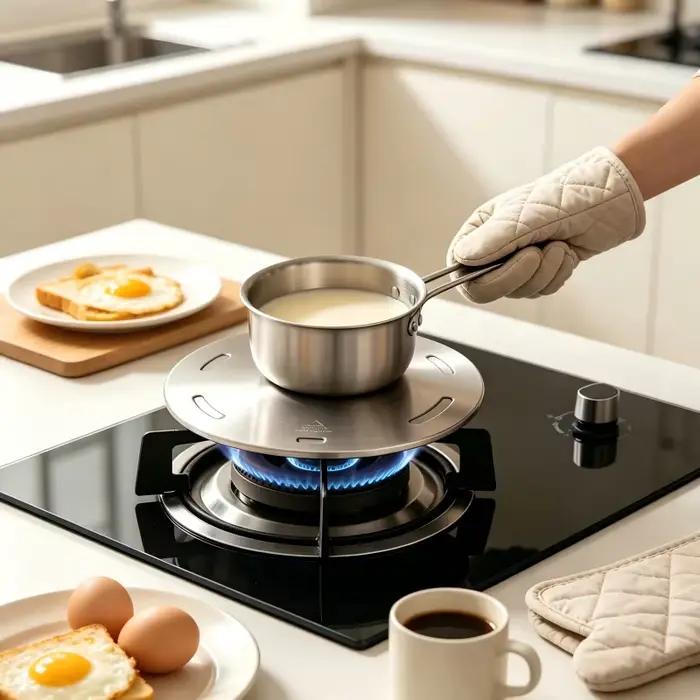Diffuseur de chaleur portable en acier inoxydable pour cuisinière à gaz - Plaque de conduction thermique avec poignée amovible pour ustensiles de cuisine et induction