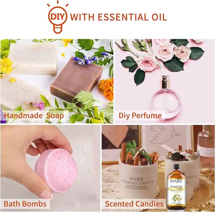 EUQEE 118ML huile essentielle de lavande de jasmin d'organo pour humidificateur diffuseur huiles d'arôme d'eucalyptus pour bougie de savon à faire soi-même