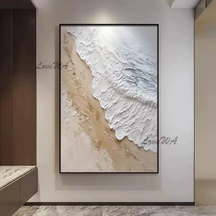 Peinture à l'huile abstraite texturée blanche Pure, image murale moderne Simple et élégante pour Restaurant, pièce de décoration de maison sans cadre