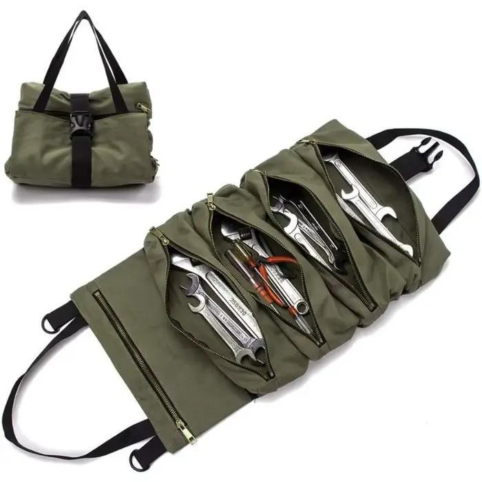 Rouleau de rangement pour outils, Sac à outils enroulable multi-usage, Rouleau pour clés, Organisateur d'outils en toile, Étui de rangement enroulable pour trousse de premiers secours automobile