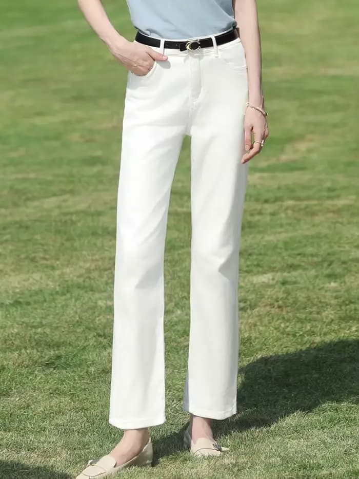 I BELIEVE YOU Jeans droits blancs anti-taches Nine Point, collection Printemps 2026, taille haute, coupe décontractée et ample 2261046290