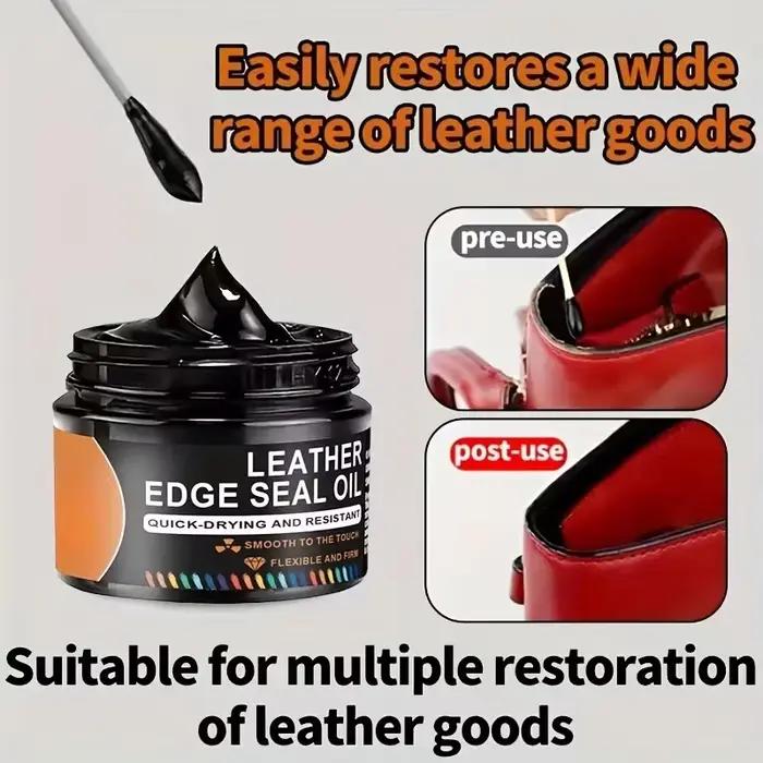 Huile de protection pour bords en cuir, revêtement professionnel pour une finition lisse et durable sur les sacs à main, les portefeuilles et les chaussures (30g)