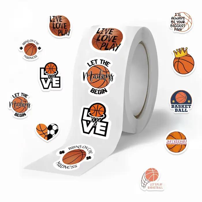 Autocollants de sport de basket-ball en PVC, décalcomanies pour ordinateur portable, jouet classique, autocollant de décoration bricolage, récompense, jouets cadeaux, 500 pièces par rouleau