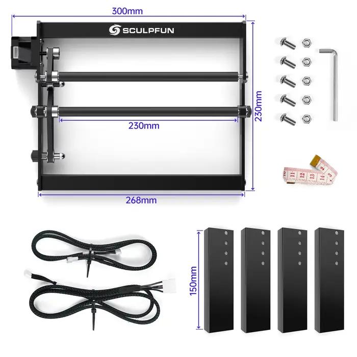 SCULPFUN Laser rouleau rotatif graveur Laser axe Y rouleau 360 °   Kit colonne de rehaussement rotative pour objets cylindriques 150MM