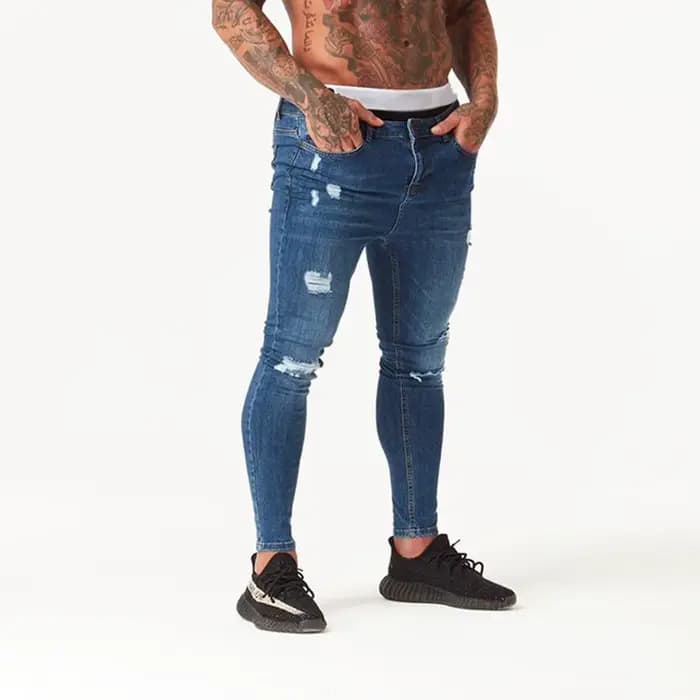 Jean déchiré pour hommes, pantalon en Denim extensible, Super slim, élastique, à la mode