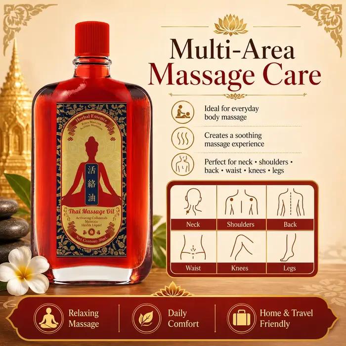 Huile de massage thaïlandaise aux herbes 50 ml, huile corporelle naturelle relaxante pour le cou, les épaules, le dos et les jambes, usage quotidien, maison et voyage