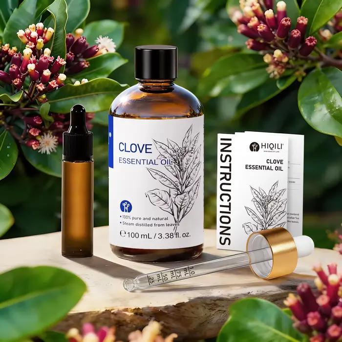 HIQILI Huile essentielle de clou de girofle multi-capacités 10/30/100 ml, Huile essentielle de clou de girofle 100 % naturelle, pour humidificateur/diffuseur, bougie DIY, clou de girofle