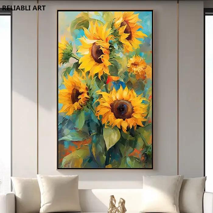 Peinture à l'huile de tournesol, affiche de décoration de salon, toile imprimée, image de fleur d'art mural, décoration de maison Cuadros sans cadre