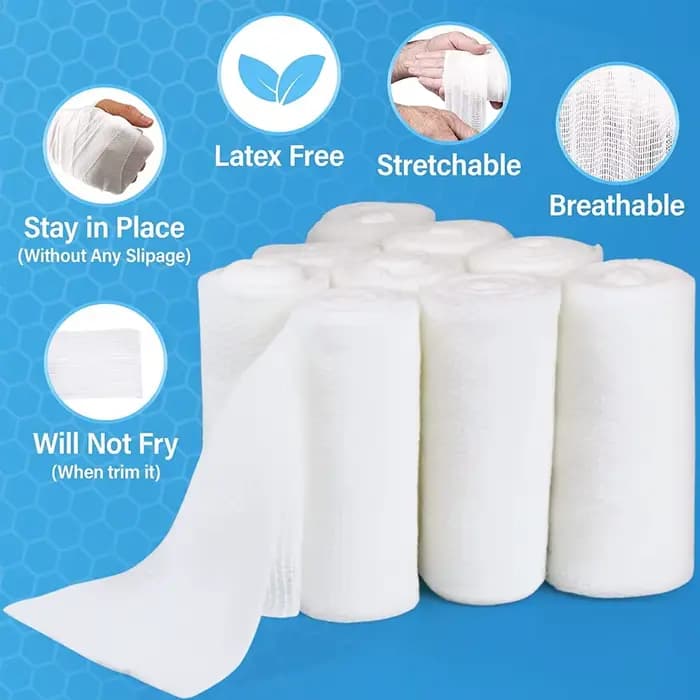 10 rouleaux de ruban de gaze, enveloppe de gaze, fournitures de premiers secours, bandage de gaze Flexible et respirant, enveloppement de bandage pour pansement