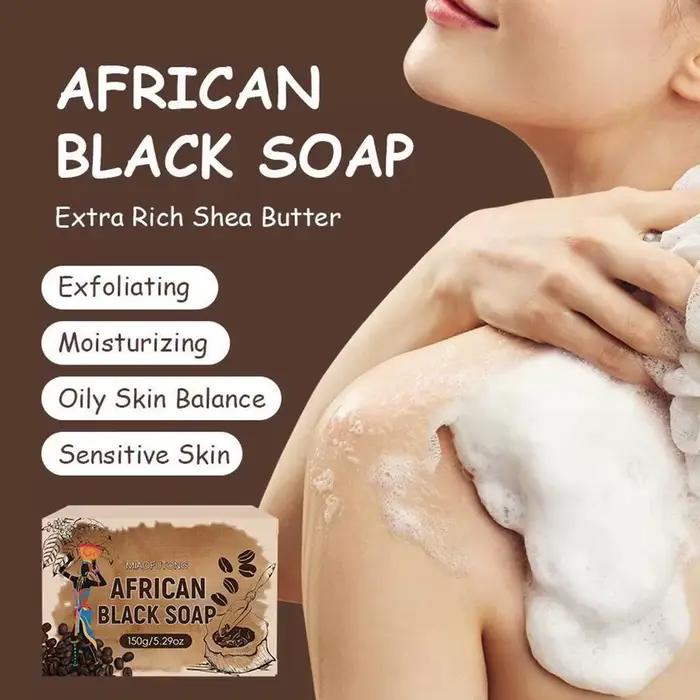 Savon au café noir africain avec beurre de karité, nettoyant en profondeur et hydratant pour le corps, adapté à tous les types de peau