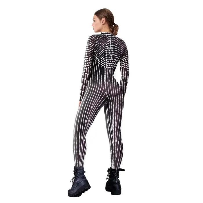 [You're My Secret] Combinaison moulante imprimée 3D à motifs dentelle et paillettes, tenue de carnaval, cosplay, déguisement fantaisie, catsuit femme