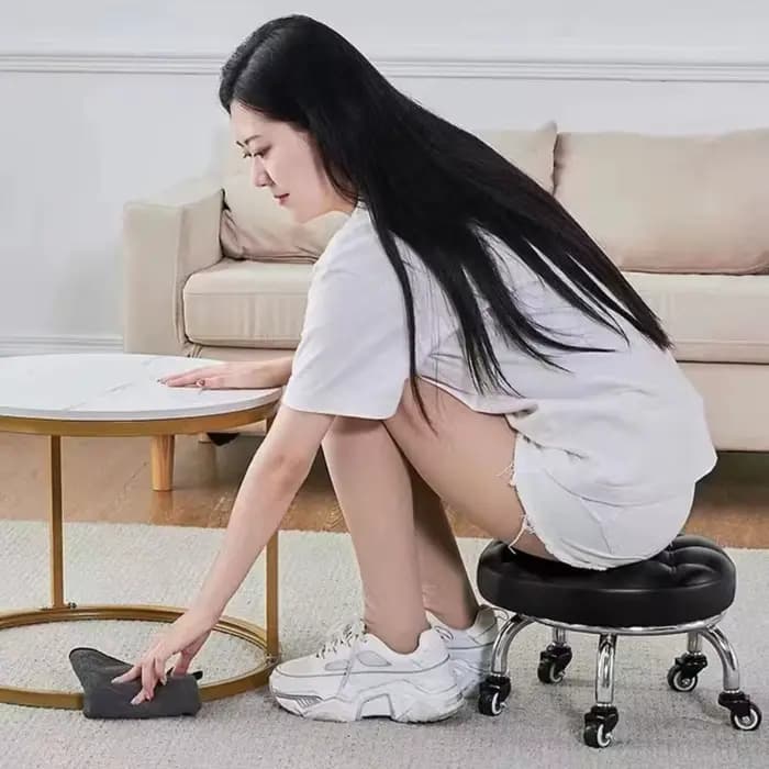 Tabouret pivotant en similicuir imperméable à 360 degrés avec roulettes, chaise robuste à roulettes, capacité de charge élevée